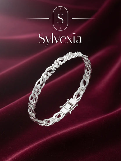 Sylvexia Men’s Silver Chain Bracelet – Interwoven Link Stylish Bracelet for Men