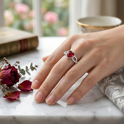 Sylvexia 925 Sterling Silver Red Heart CZ Infinity Ring for Women
