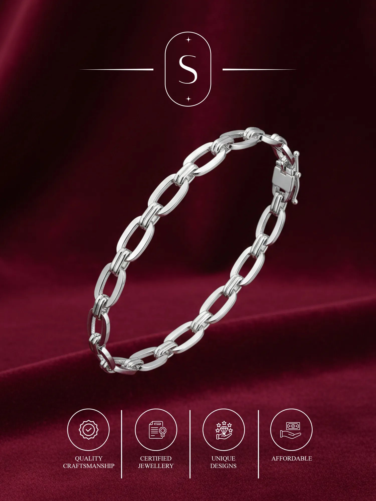 Sylvexia Men’s Silver Rectangular Link Bracelet