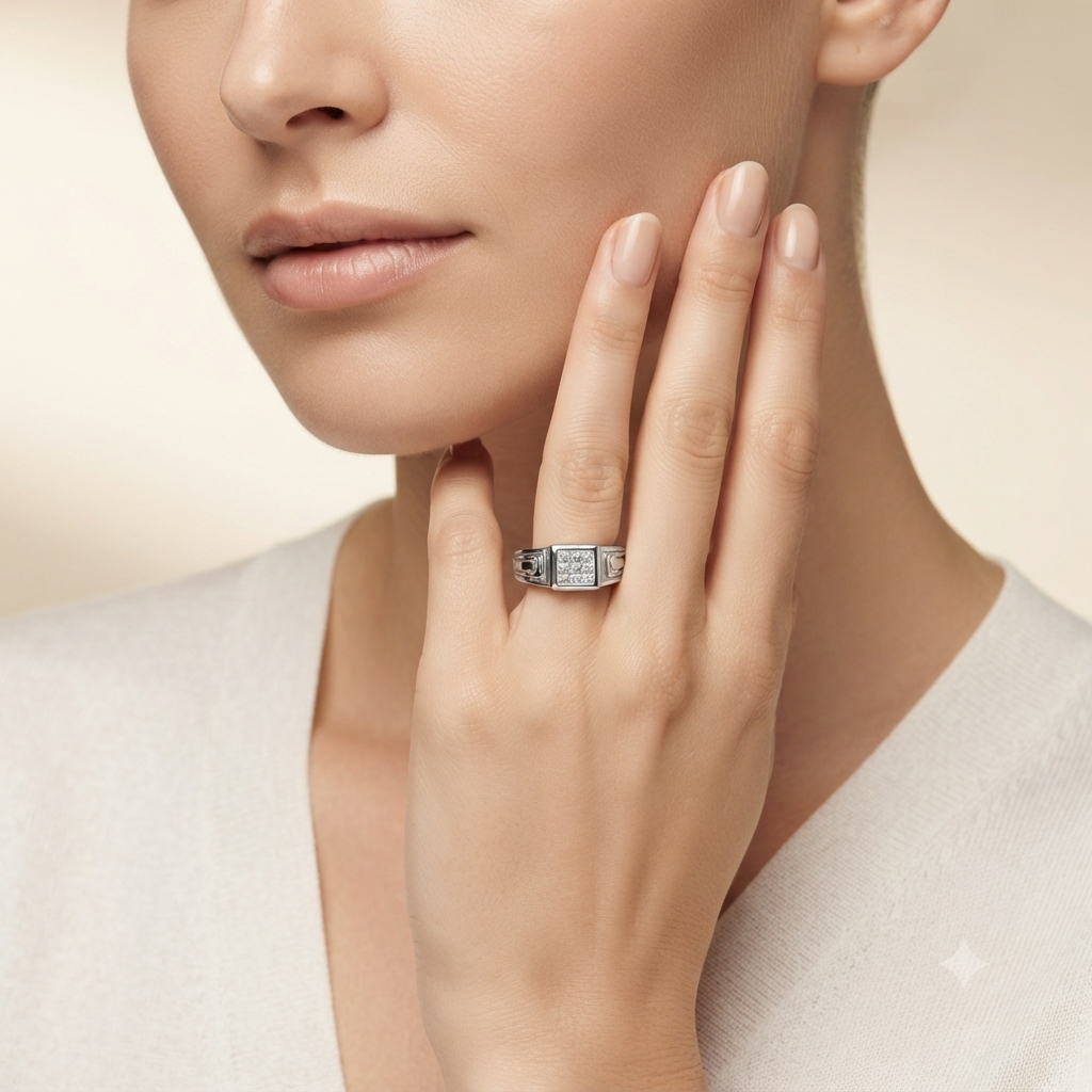 SYLVEXIA 925 Sterling Silver Princess Cut CZ Square Signet Ring