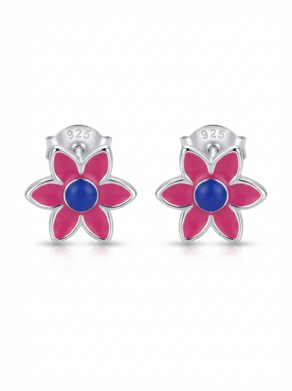 SYLVEXIA 925 Sterling Silver Pink Floral Stud Earrings for Girls