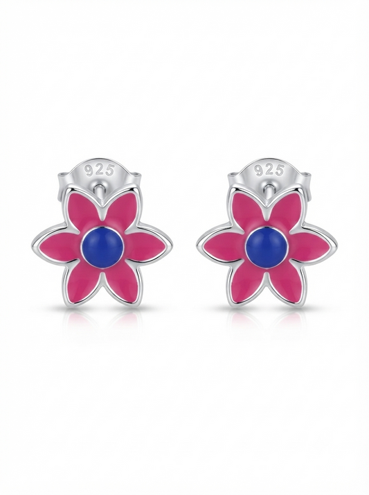 SYLVEXIA 925 Sterling Silver Pink Floral Stud Earrings for Girls
