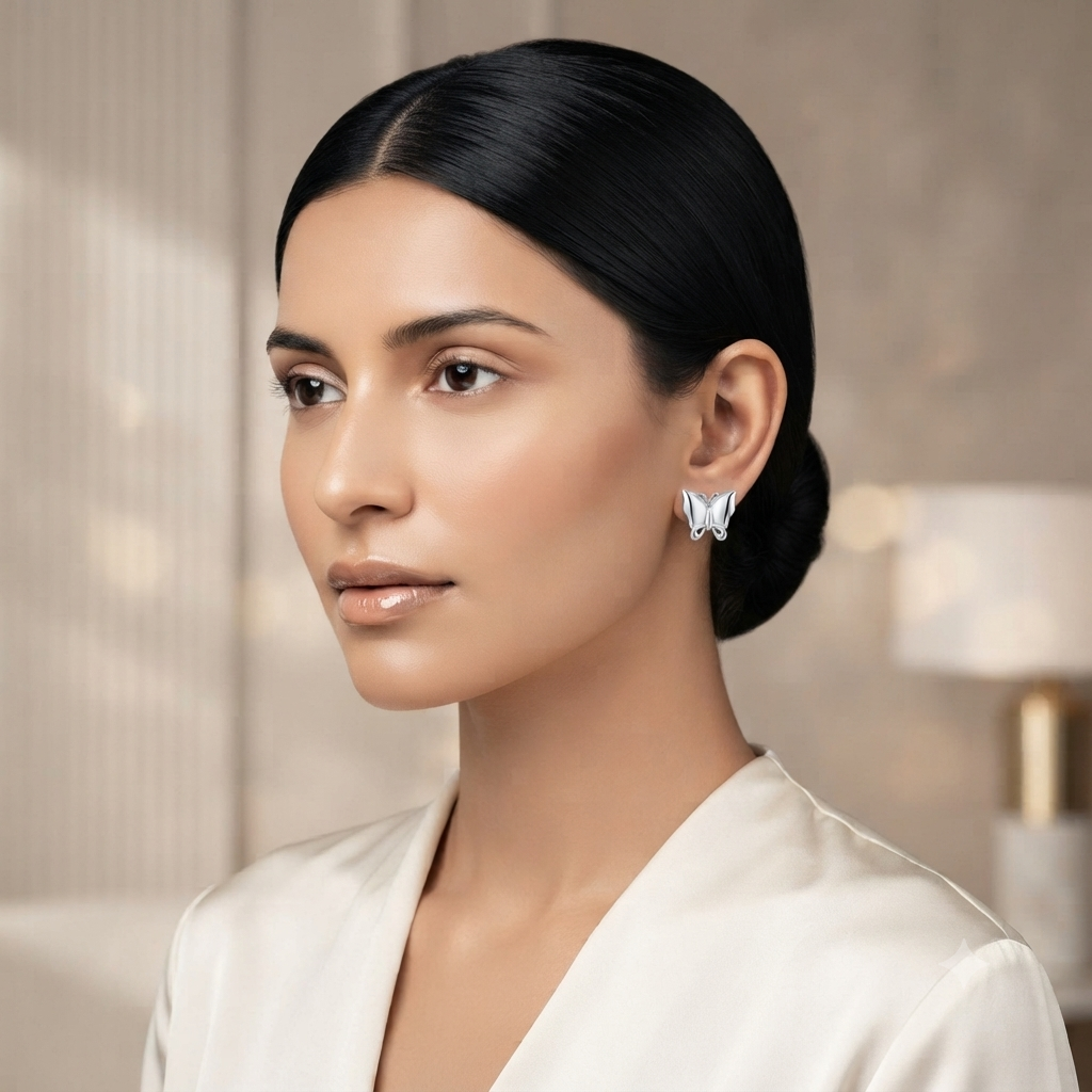 SYLVEXIA 925 Sterling Silver Butterfly Stud Earrings for Women | Minimalist Silver Earrings