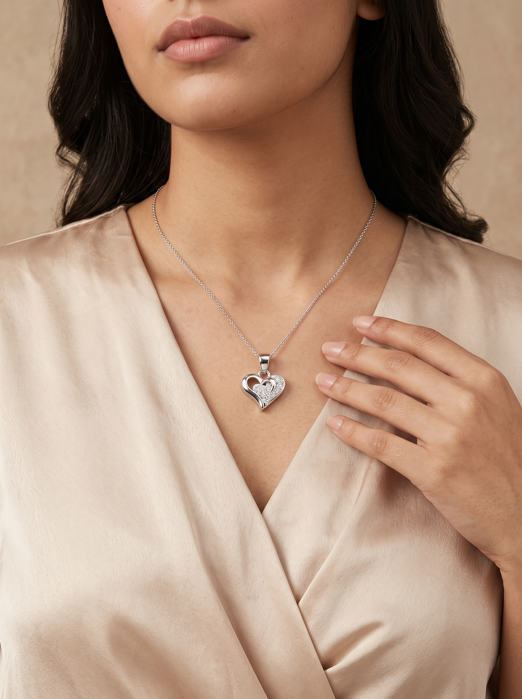 SYLVEXIA 925 Sterling Silver Classic Heart CZ Pendant for Women