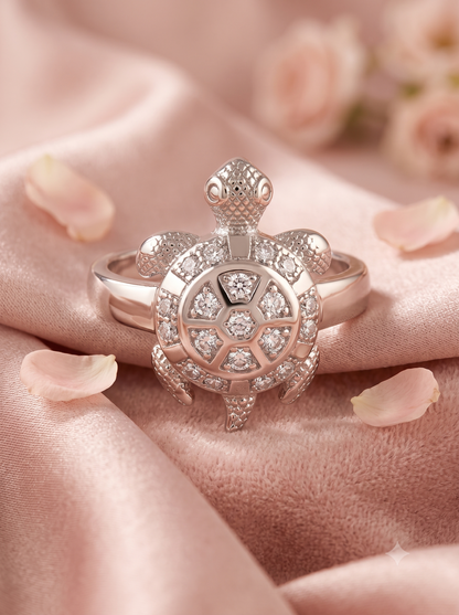 SYLVEXIA 925 Sterling Silver Turtle Design CZ Statement Ring for Men