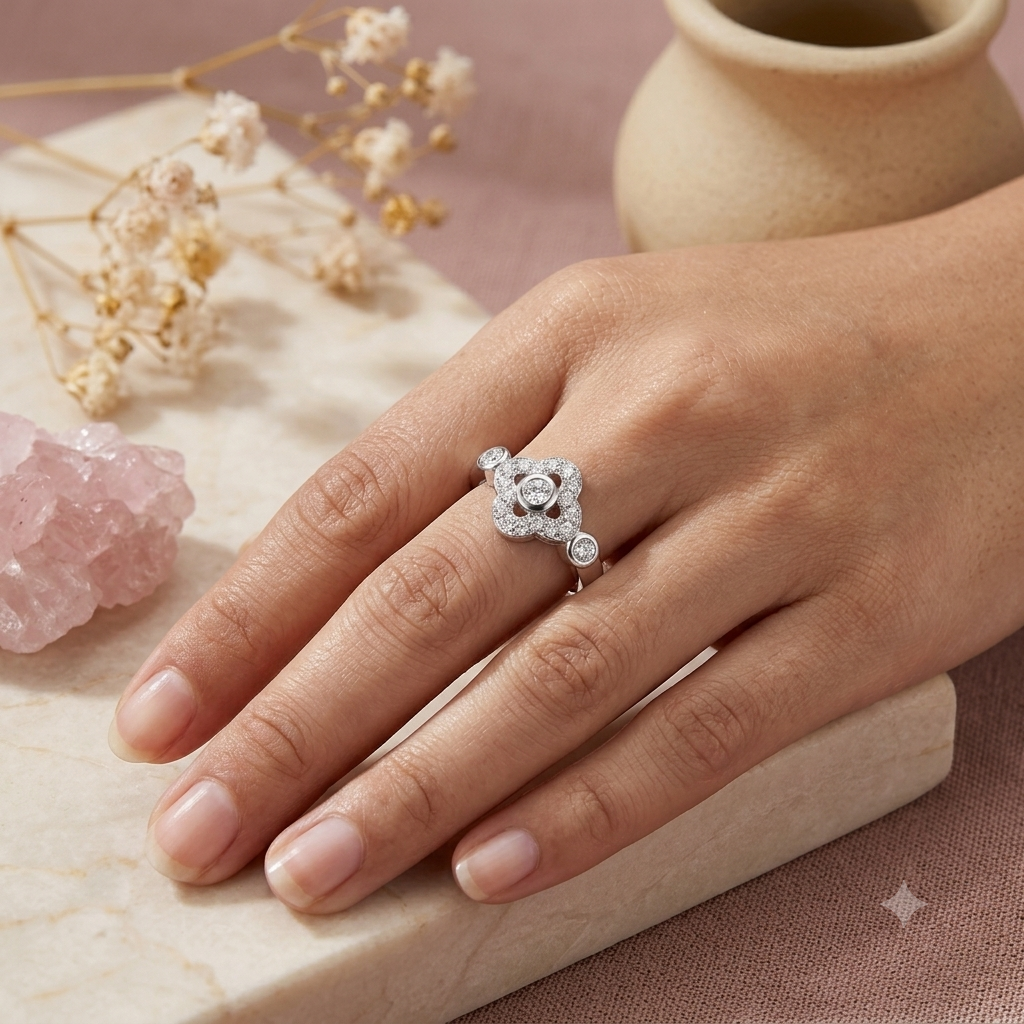 Sylvexia 925 Sterling Silver CZ Floral Ring for Women