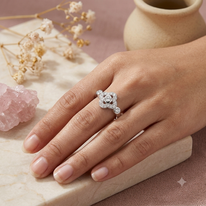 Sylvexia 925 Sterling Silver CZ Floral Ring for Women