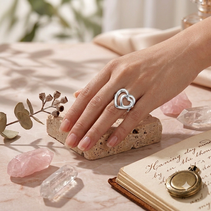 925 Sterling Silver Double Heart Ring for Women