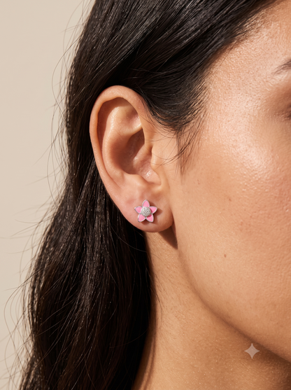 SYLVEXIA 925 Sterling Silver Pink Floral Stud Earrings