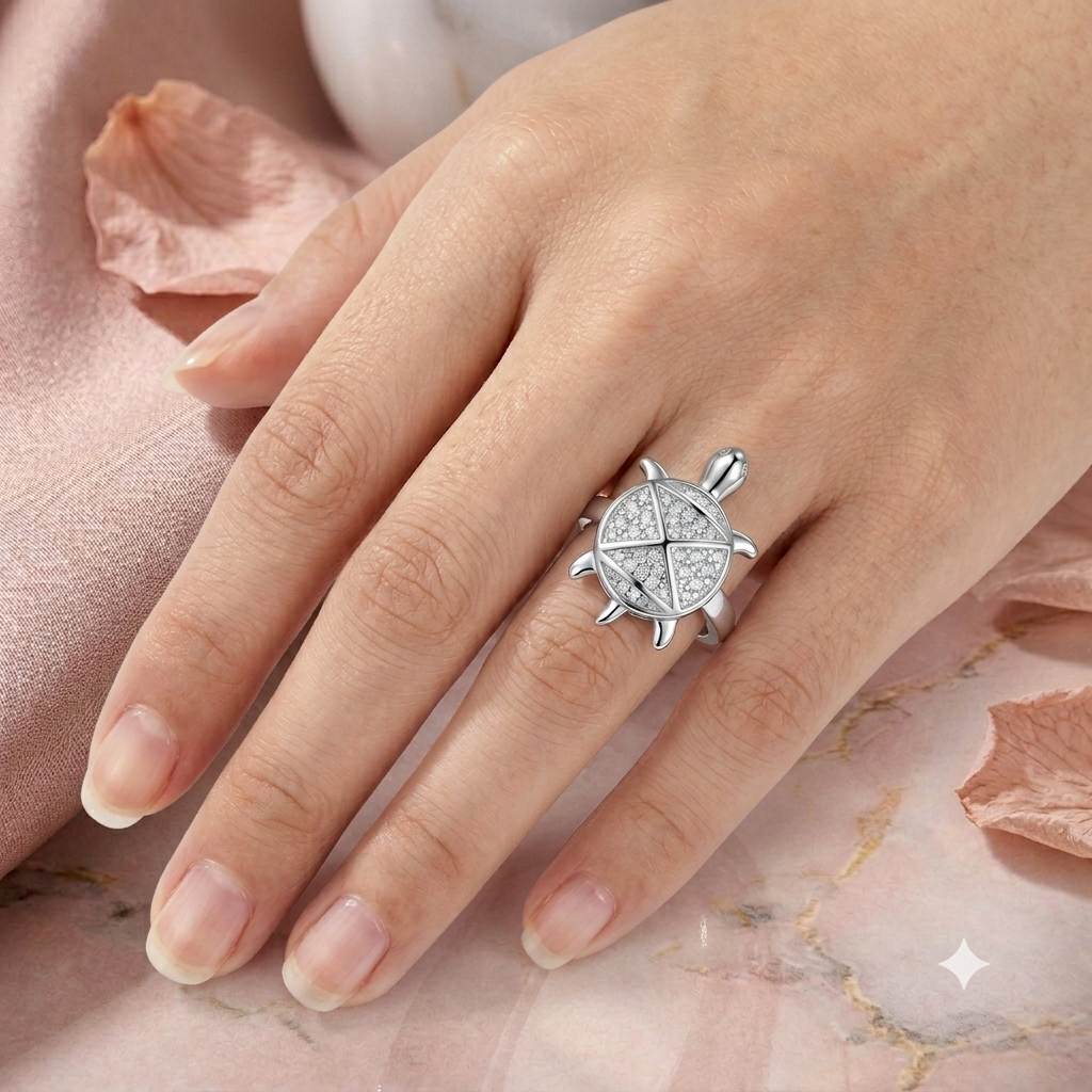 Sylvexia 925 Sterling Silver CZ Turtle Ring for Women
