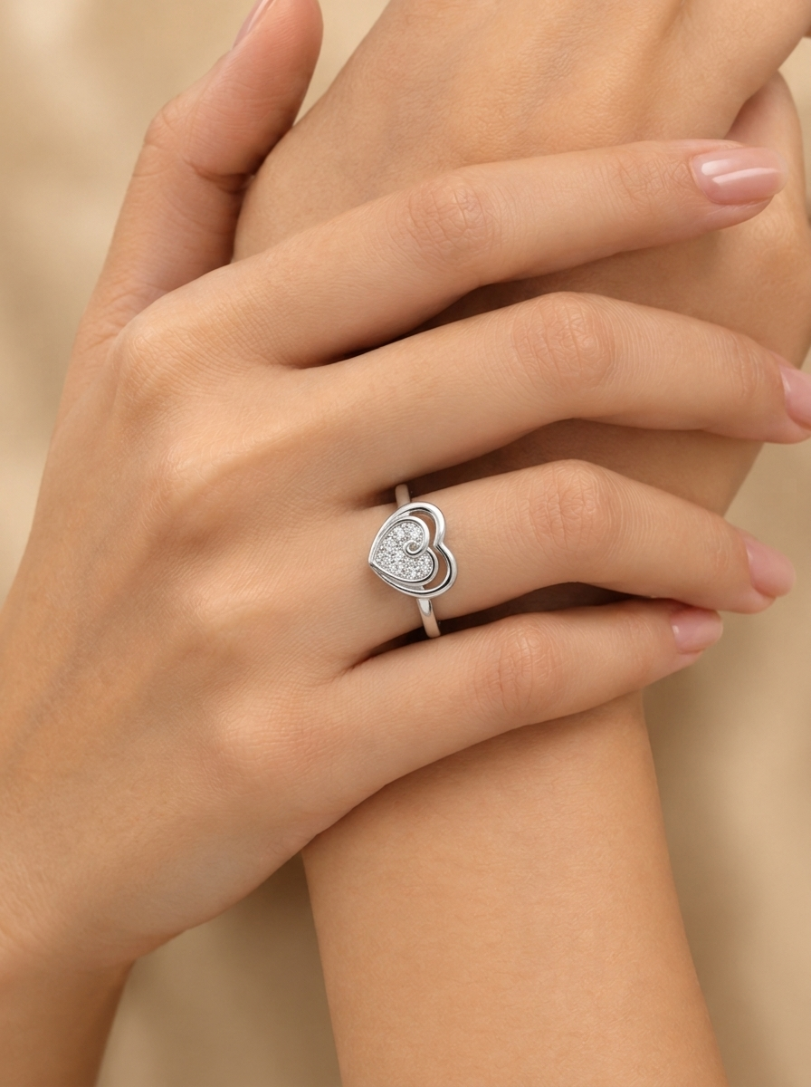 SYLVEXIA 925 Sterling Silver CZ Heart Ring for Women