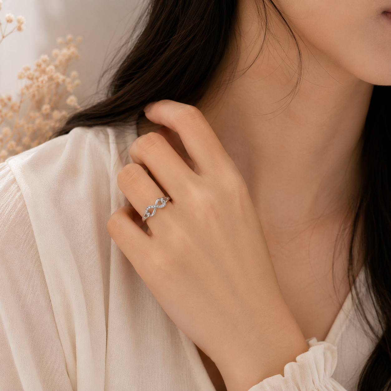 Sylvexia 925 Sterling Silver Infinity Heart CZ Ring for Women