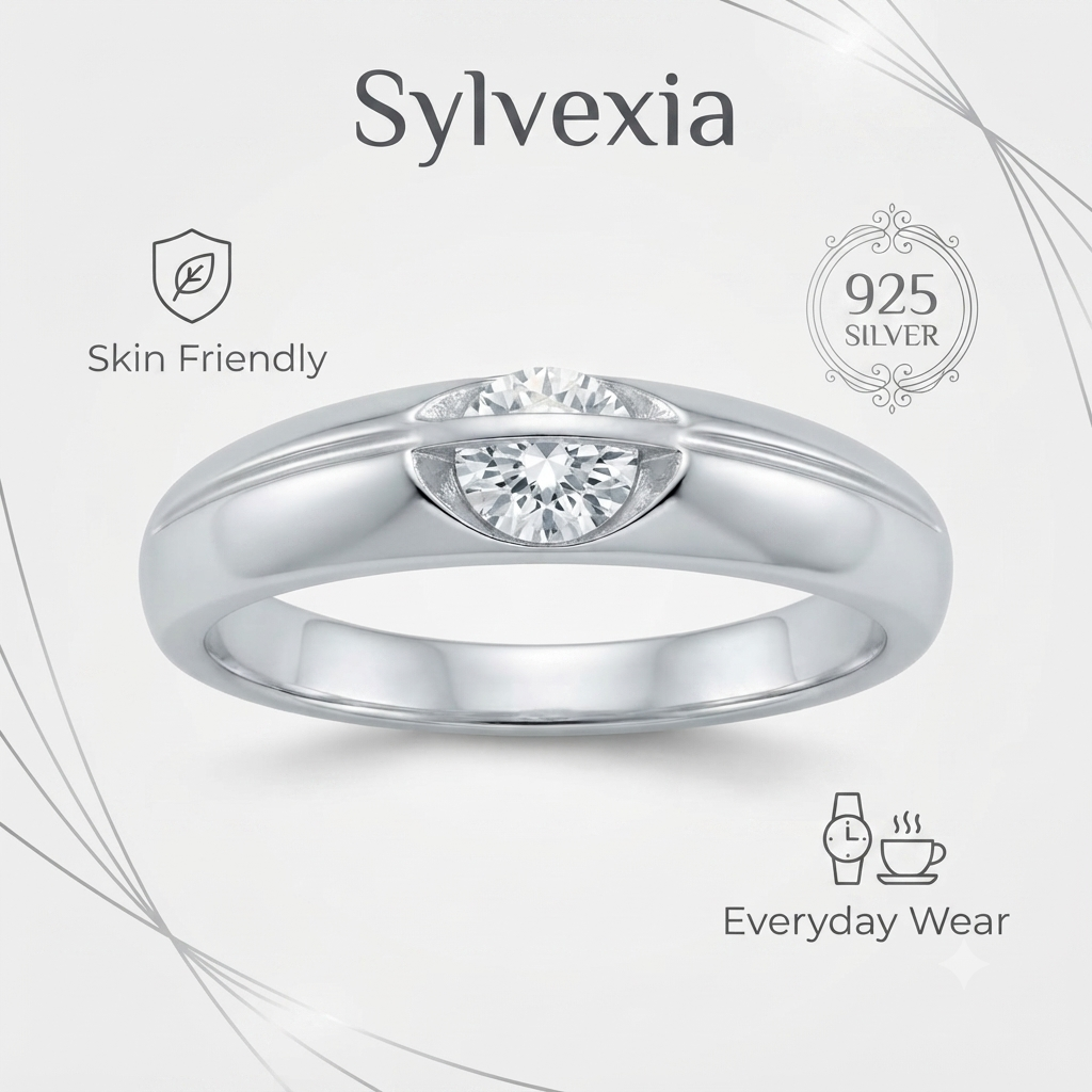 Sylvexia 925 Sterling Silver CZ Solitaire Ring for Women