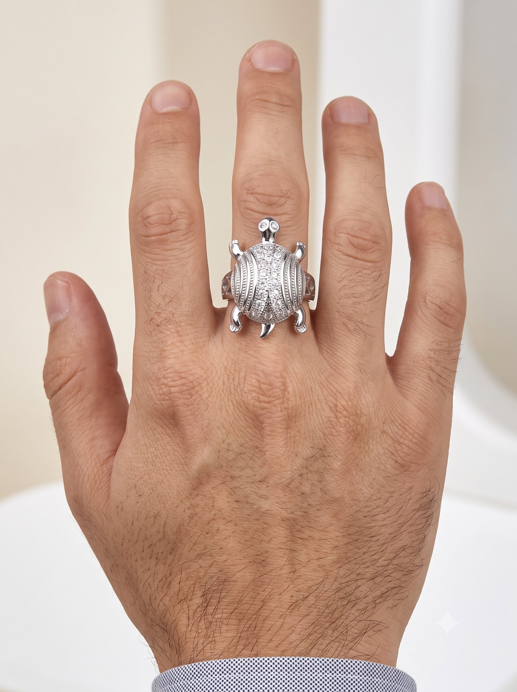 SYLVEXIA 925 Sterling Silver Pave Turtle Design Statement Ring for Men