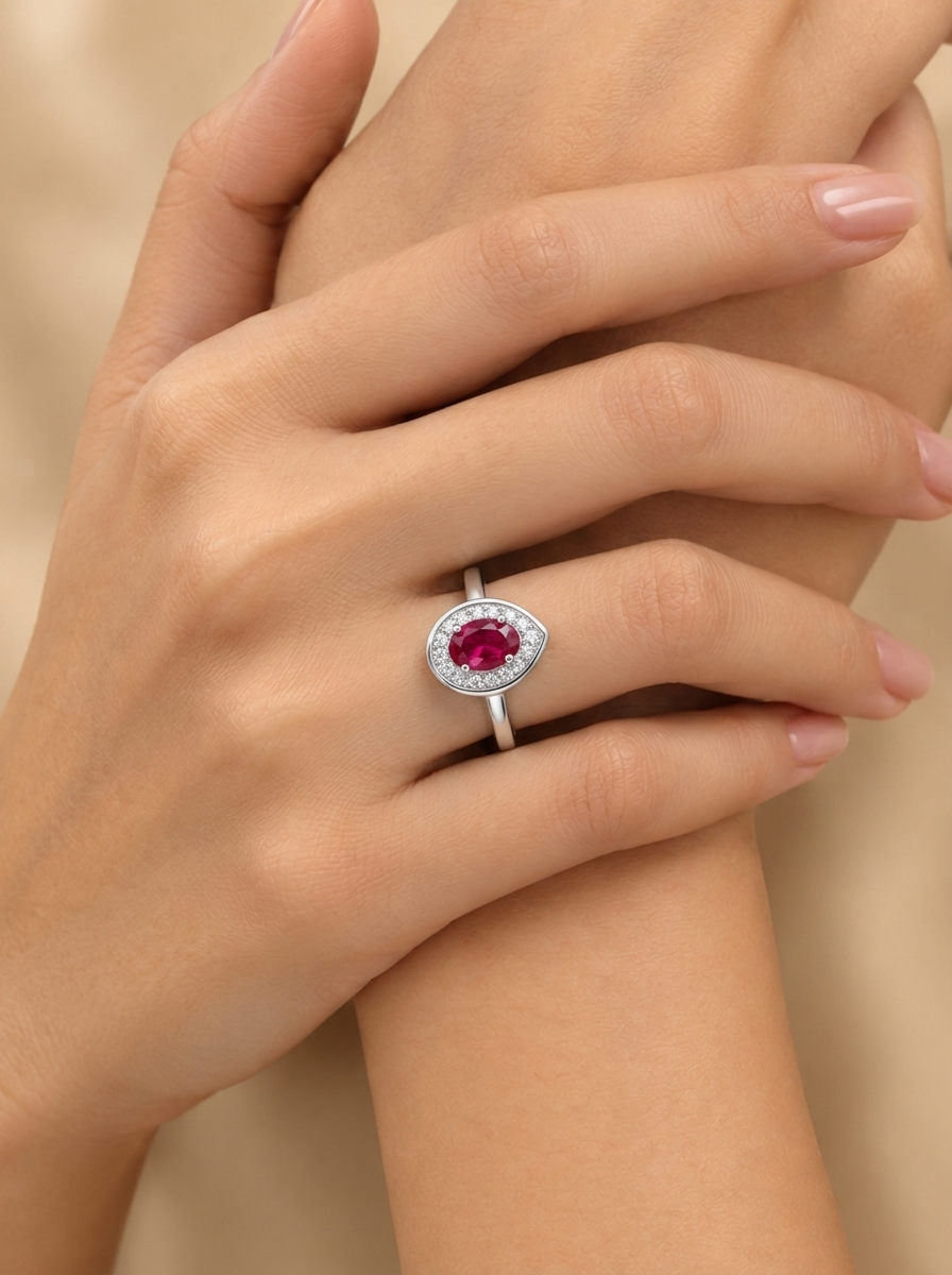SYLVEXIA 925 Sterling Silver Pink Oval Stone Ring for Women