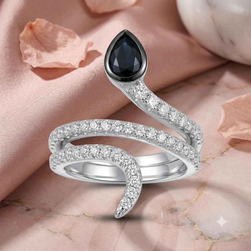 Sylvexia 925 Sterling Silver Blue CZ Snake Wrap Ring for Women