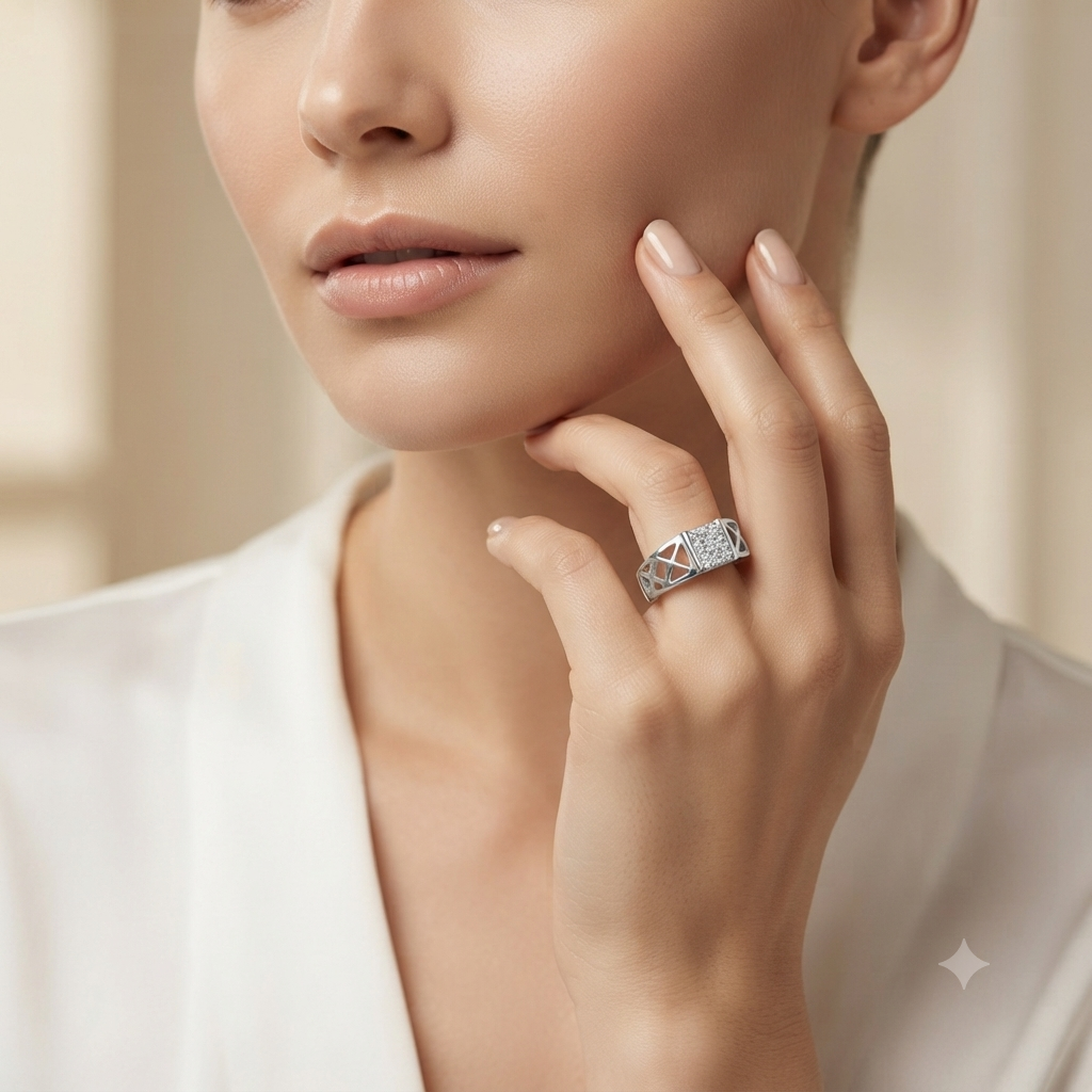 SYLVEXIA Rose Gold Plated CZ Crossover Ring for Women Elegant Band Ring