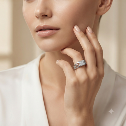 SYLVEXIA Rose Gold Plated CZ Crossover Ring for Women Elegant Band Ring