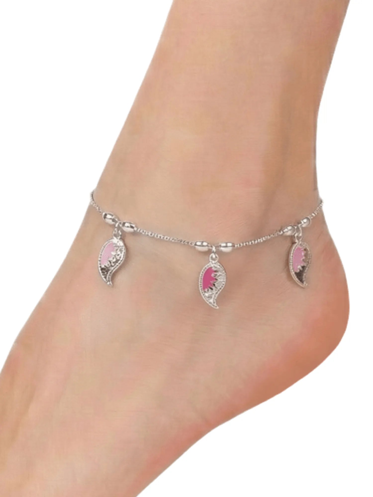 Sylvexia 925 Sterling Silver Pink Leaf Charm Anklet for Women
