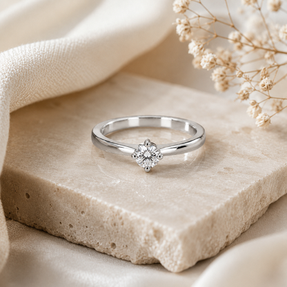 Sylvexia 925 Sterling Silver Round Cut Solitaire CZ Ring for Women