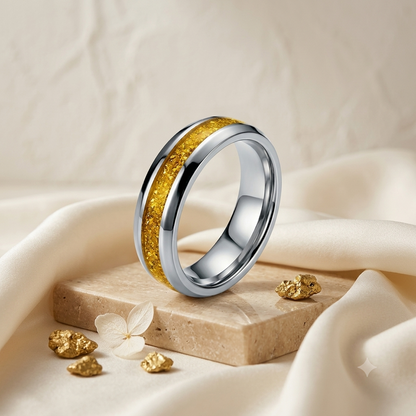 925 Sterling Silver Gold Tone Inlay Ring for Men Band Ring