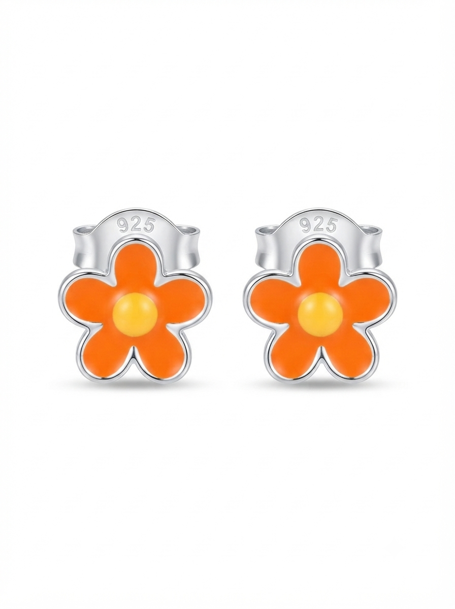 SYLVEXIA 925 Sterling Silver Orange Floral Stud Earrings