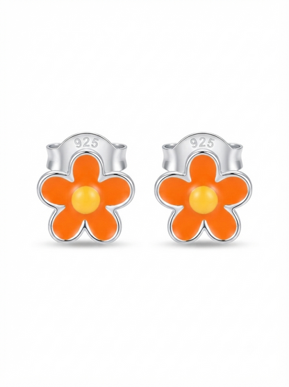 SYLVEXIA 925 Sterling Silver Orange Floral Stud Earrings