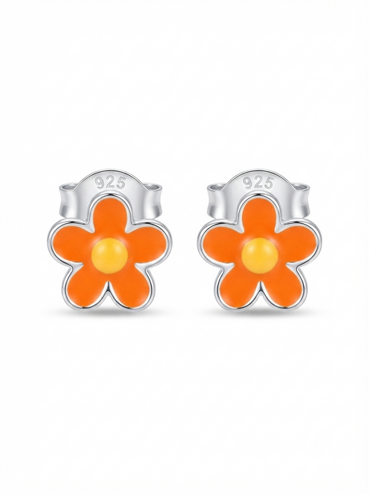 SYLVEXIA 925 Sterling Silver Orange Floral Stud Earrings