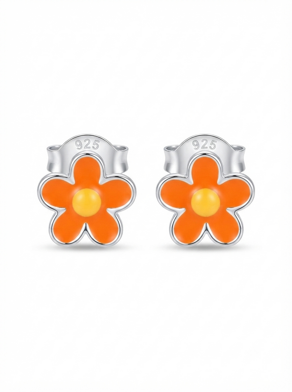 SYLVEXIA 925 Sterling Silver Orange Floral Stud Earrings