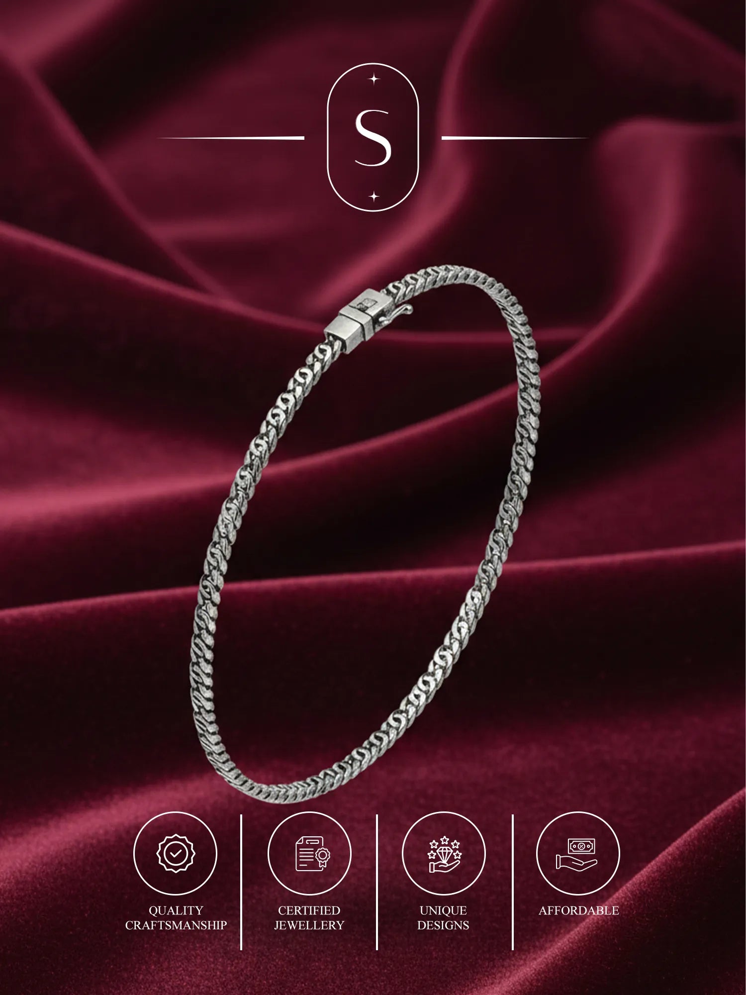 Sylvexia Men’s Silver Slim Cuban Chain Bracelet