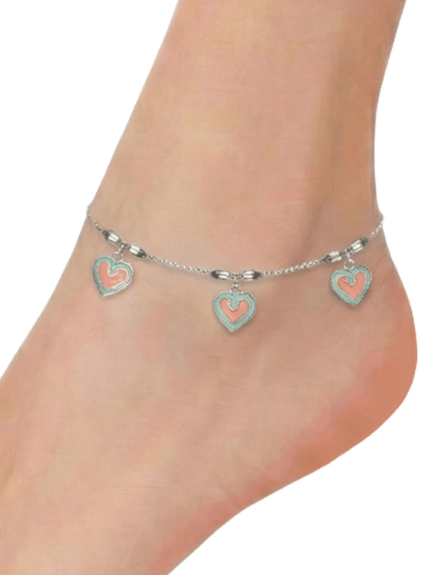 Sylvexia 925 Sterling Silver Dual Heart Charm Anklet for Women