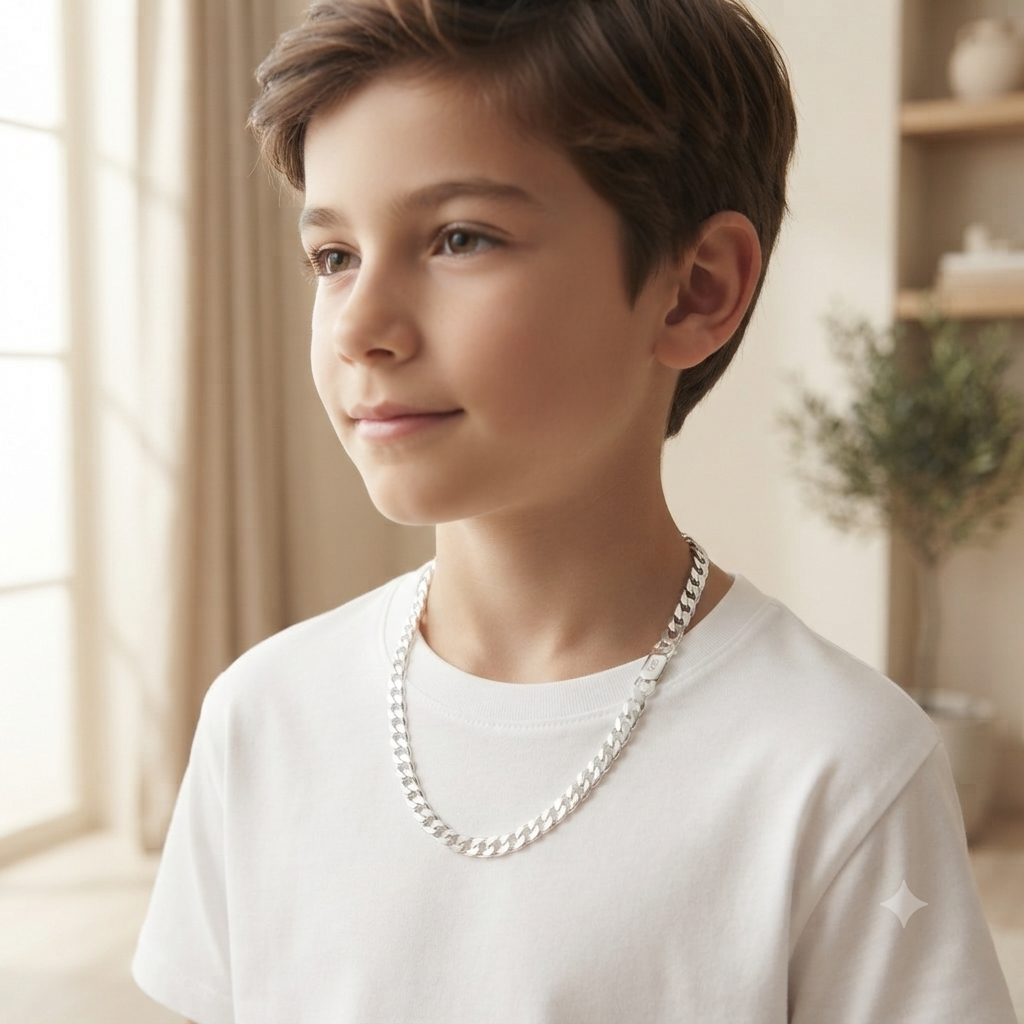 SYLVEXIA 925 Sterling Silver Curb Chain Necklace for Kids | Unisex Children's Chain