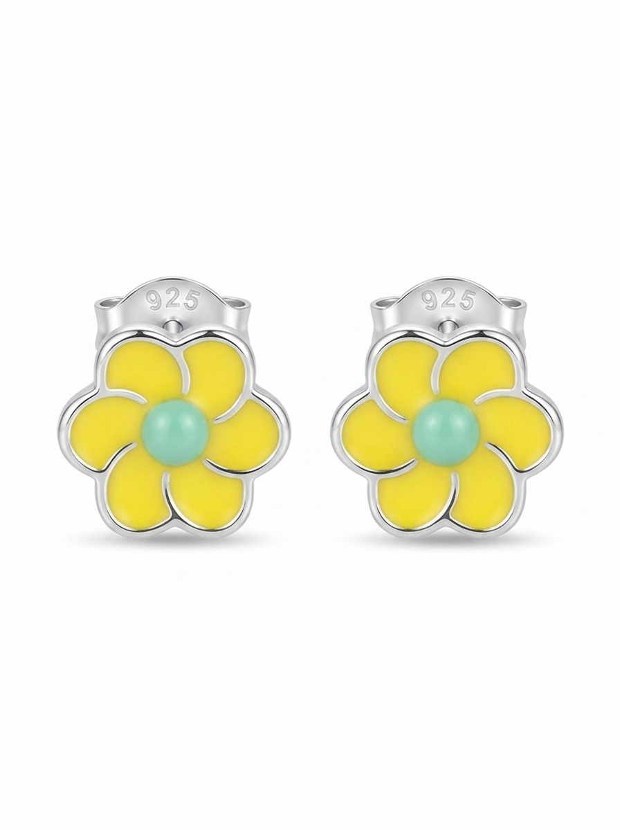 SYLVEXIA 925 Sterling Silver Yellow Floral Stud Earrings