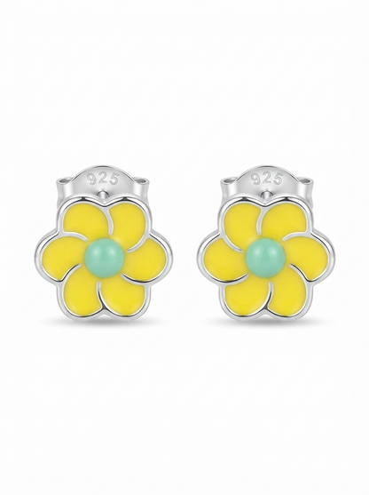 SYLVEXIA 925 Sterling Silver Yellow Floral Stud Earrings