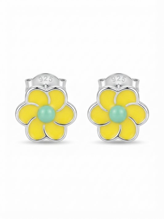SYLVEXIA 925 Sterling Silver Yellow Floral Stud Earrings