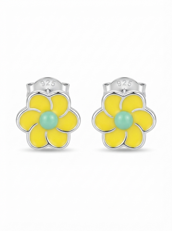 SYLVEXIA 925 Sterling Silver Yellow Floral Stud Earrings