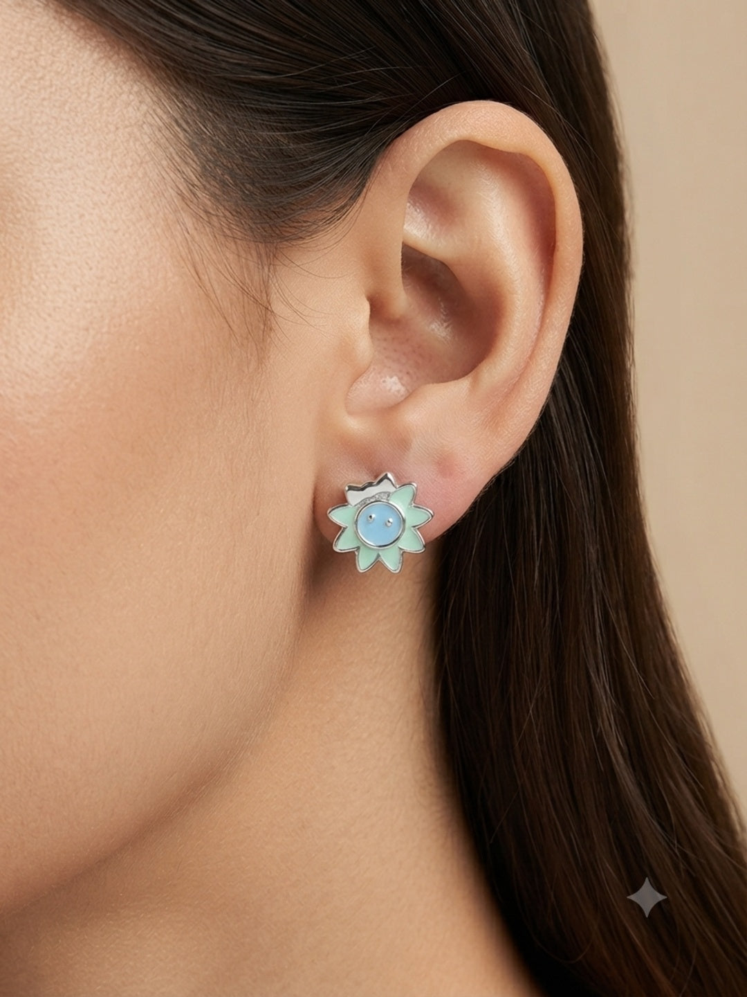 SYLVEXIA 925 Sterling Silver Light Green Floral Stud Earrings for Girls