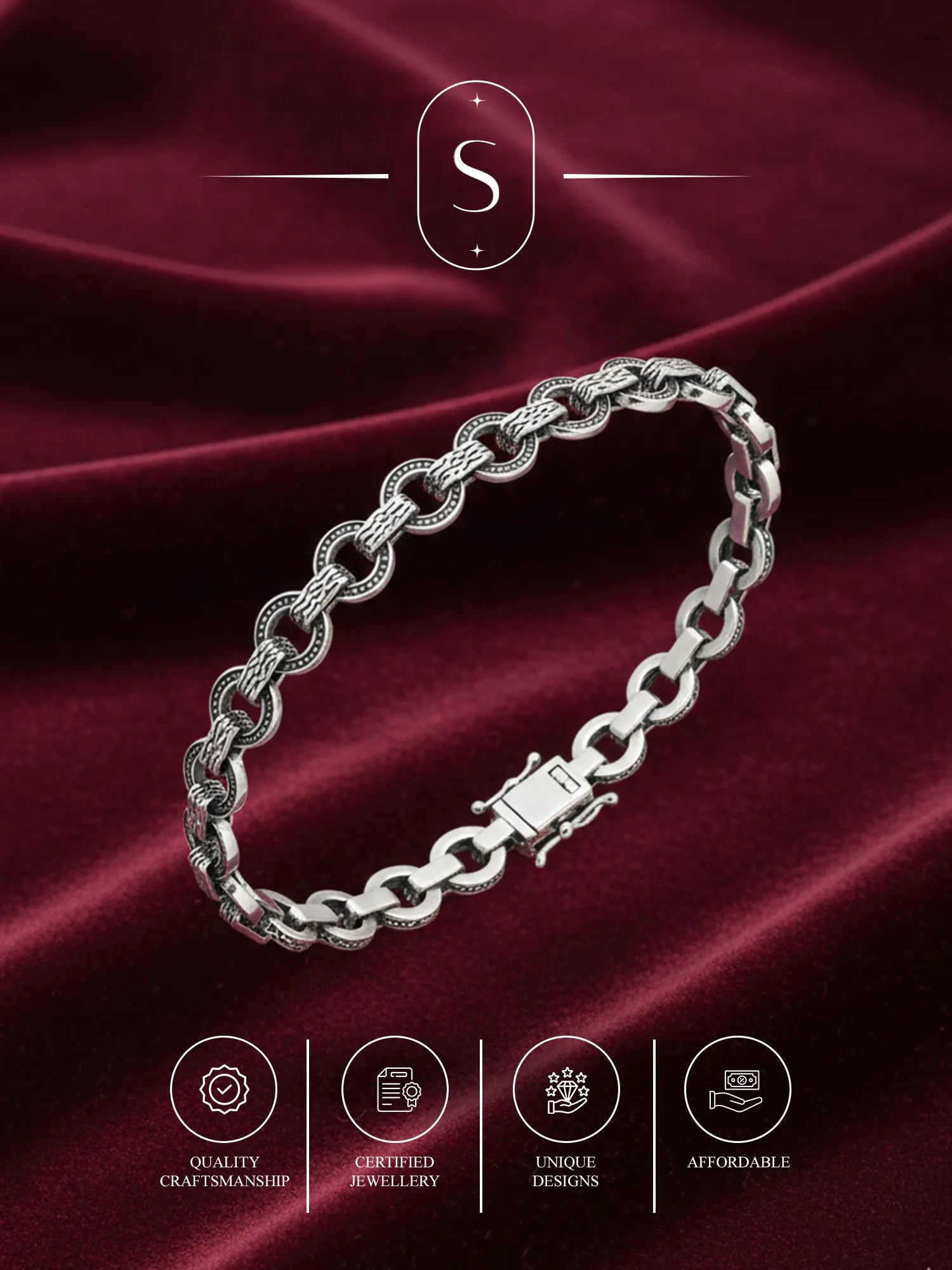 Sylevexia Silver Chain Link Bracelet for Men Stylish