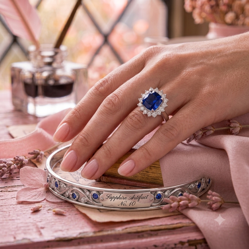 SYLVEXIA 925 Sterling Silver Cushion Cut Blue Sapphire Halo Ring for Women
