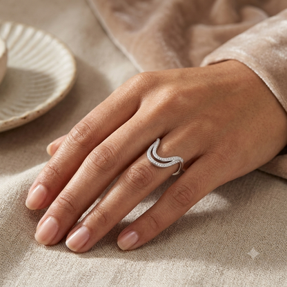 SYLVEXIA 925 Sterling Silver Double Curve CZ Open Ring for Women