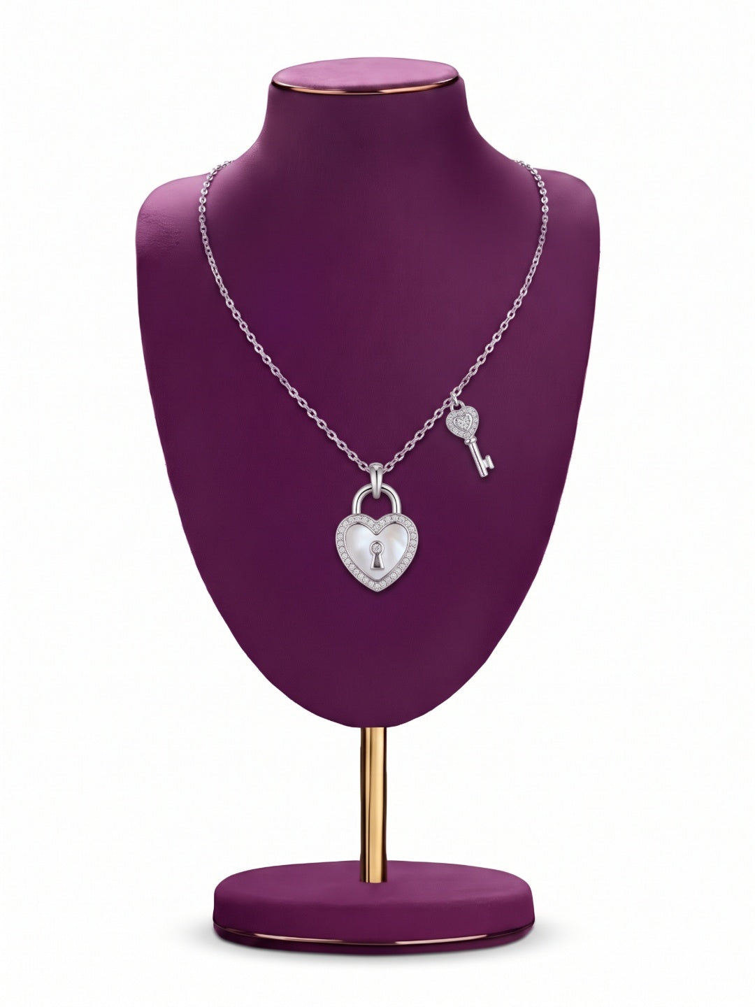 SYLVEXIA 925 Sterling Silver Heart Lock and Key Pendant Necklace for Women
