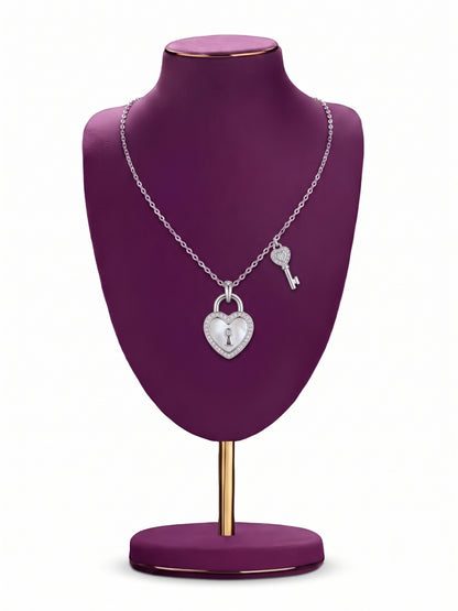 SYLVEXIA 925 Sterling Silver Heart Lock and Key Pendant Necklace for Women