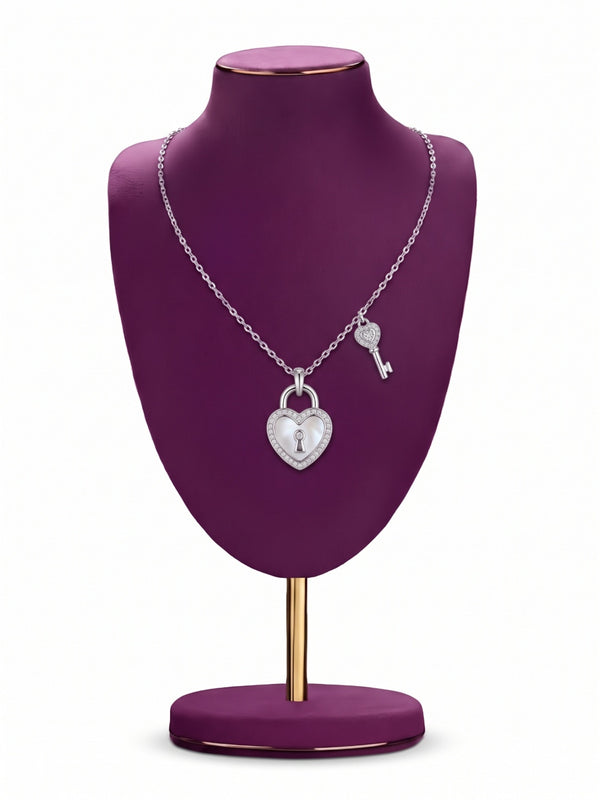 SYLVEXIA 925 Sterling Silver Heart Lock and Key Pendant Necklace for Women