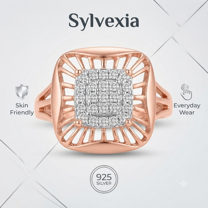 SYLVEXIA 925 Sterling Silver Two Tone Floral Cluster Cubic Zirconia Ring for Women