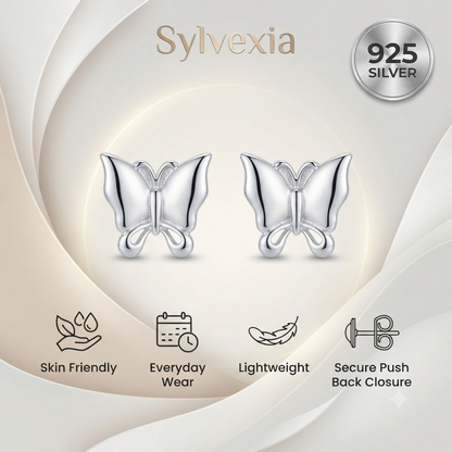 SYLVEXIA 925 Sterling Silver Butterfly Stud Earrings for Women | Minimalist Silver Earrings