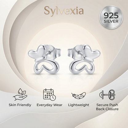 Sylvexia Silver Butterfly Bow Crystal Stud Earrings for Women