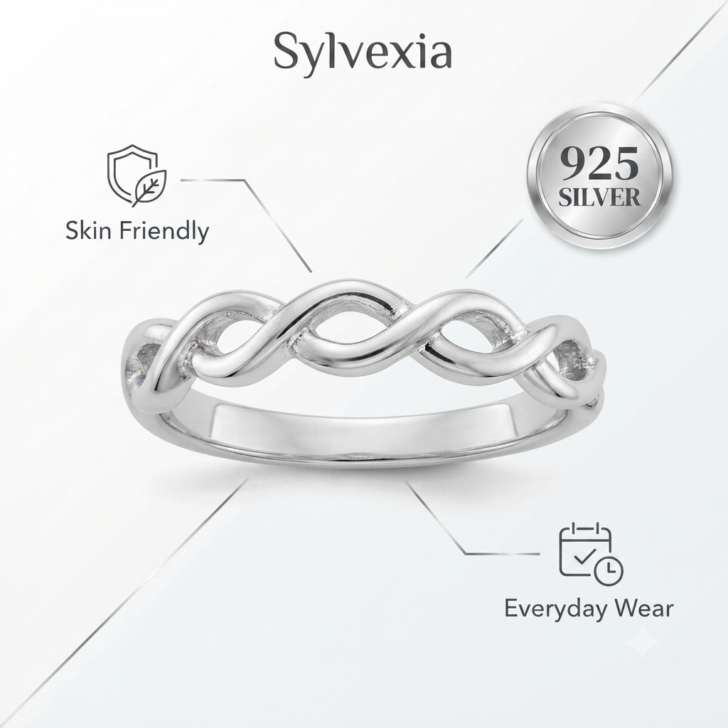 SYLVEXIA 925 Sterling Silver Infinity Twist Ring for Women Minimalist Silver Band