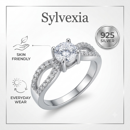 SYLVEXIA 925 Sterling Silver Round Cut Cubic Zirconia Ring for Women