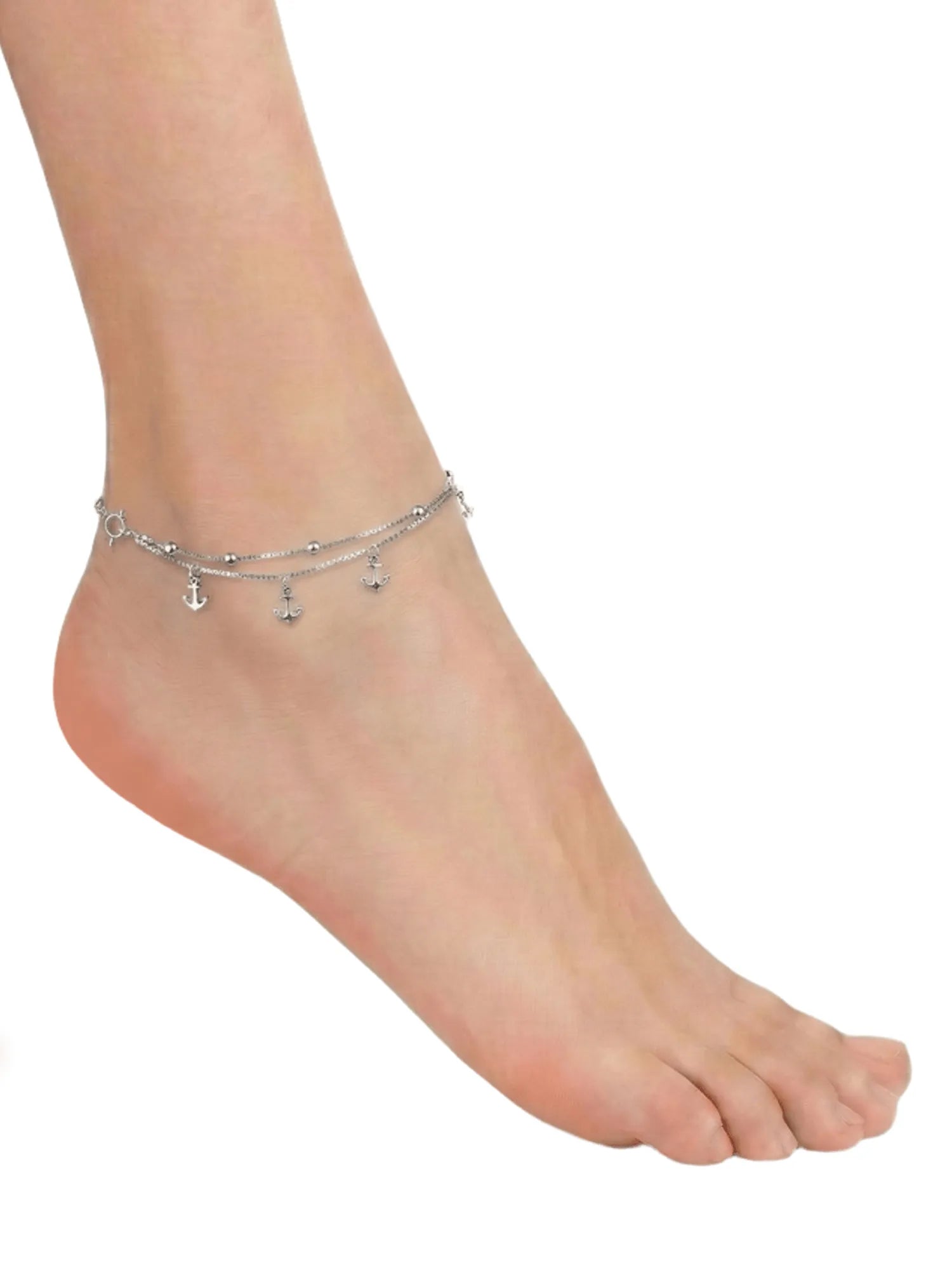 Sylvexia 925 Sterling Silver Anchor Charm Anklet for Women