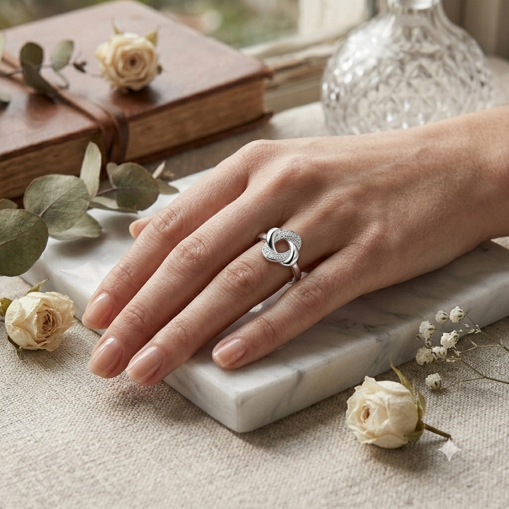 925 Sterling Silver CZ Knot Ring for Women Size 6